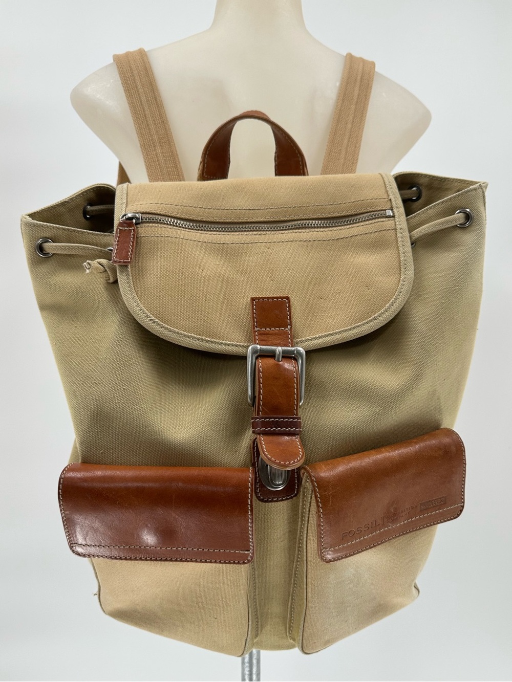 Fossil Expedition Co. Canvas Backpack Brown Leather Trim Durable Travel Gear